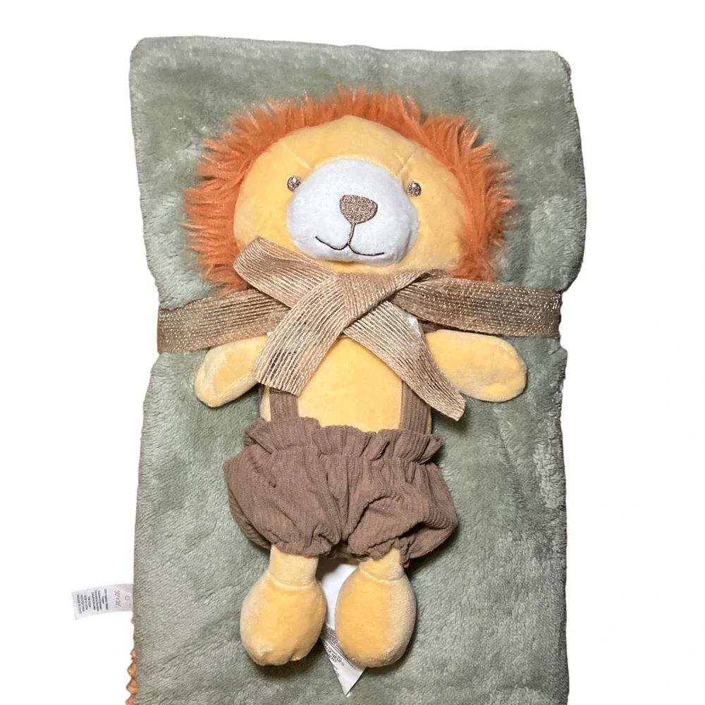 Chickpea Lion Plush and Blanket Set Kids 30x36 Green Orange New Safari